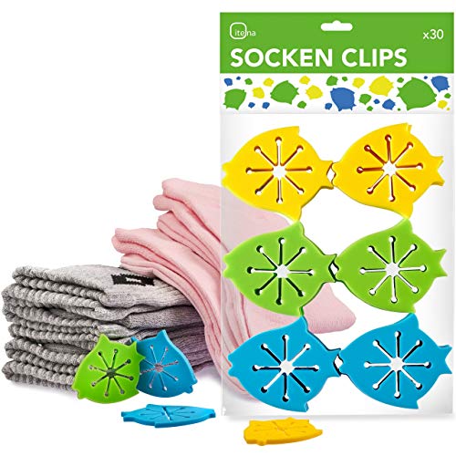 itena® Sockenclips (30 Stück) für Waschmaschine und Trockner I Socken-Klammern mit einfacher Anbringung I Sockensortierer aus flexiblem Silikon